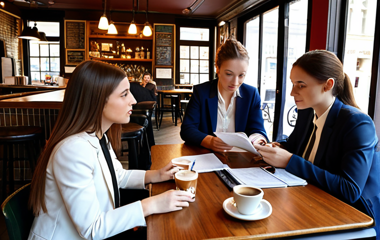 Aspiring legal professionals in a regional study group, collaborating and sharing resources in a cozy cafe setting, symbolizing their passion for pursuing their legal dreams outside of major metropolitan areas.
