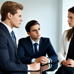 법무사 업무일기 작성 예시 - **Businesswoman resolving inheritance dispute:** "A professional lawyer in a modern office, mediatin...